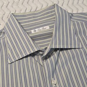 Loro Piana Button Down Dress Shirt  Mens 18½ 46 Made in Italy 100% Cotton Stripe